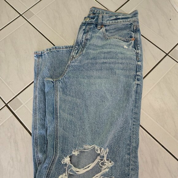 American Eagle Strigid Super High Waist Baggy Straight Distressed Jeans 4 - Picture 1 of 6